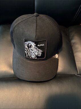 Goorin Bros Black velour  'Alpha' Lion Patch Trucker Hat